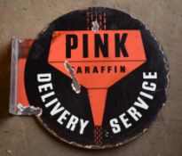 Vintage double sided enamel advertising sign 'Pink Paraffin', dimeter 38cm  PLEASE NOTE this lot