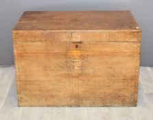 19thC oak or ash trunk with twin drop handles, W70 x D43 x H47cm