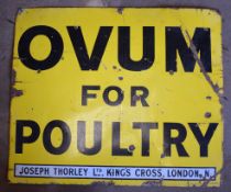 Vintage enamel advertising sign 'Joseph Thorley London Ovum For Poultry', 68 x 81cm PLEASE NOTE this