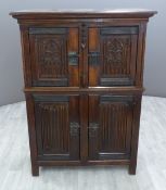 19thC oak linen fold cabinet, W101 x D45 x H138cm