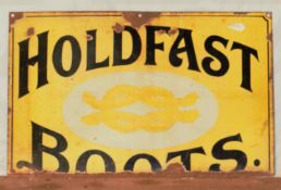 Vintage enamel advertising sign 'Holdfast Boots', 38 x 61cm PLEASE NOTE this lot is located at and
