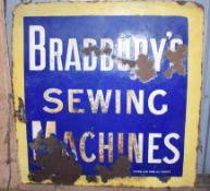 Vintage enamel advertising sign 'Bradbury's Sewing Machines', 76 x 76cm PLEASE NOTE this lot is