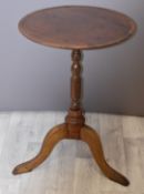 19thC mahogany circular table raised on a tripod base, diameter 51, H71cm