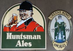 Two pub signs comprising Huntsman Ales & Greene King, largest 120 x 111cm PLEASE NOTE this lot is