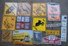 Fourteen signs to include Australian warning signs, Michelin tyres, JCB etc, largest 55 x 50cm