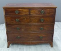 19thC chest of two over three graduated drawers with brass drop handles, W115 x D52 x H98cm