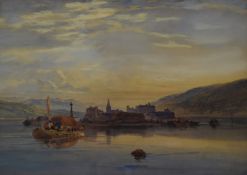 Attributed to William Leighton Leitch (1804-1883) watercolour landscape Isola Bella, Lake