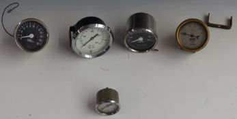Vintage car and motorcycle gauges to include Morris oil pressure, speedo and rev counter etc