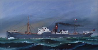 H. Crane watercolour / gouache maritime study of a ship at sea 'S.S. Syrian Prince', signed lower
