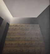 John Day (American, 1932-1982) large abstract oil on canvas with figures entitled verso 'Erebos -