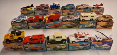 Seventeen Matchbox 1-75 series diecast model vehicles comprising 2, 4, 5, 12, 16, 27, 34, 51 x2, 52,