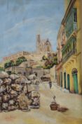 Emanuel Farrugia (1934-1991) oil on canvas Malta landscape depicting the church of Our Lady of