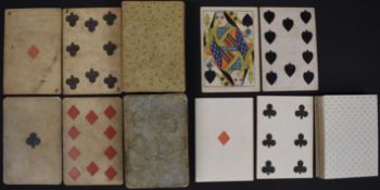 Three packs of 19thC playing cards, one with slip suggesting them to be Doherty c1850 all without