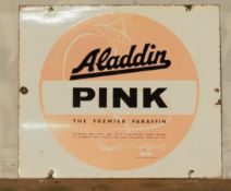 Vintage enamel advertising sign 'Aladdin Pink', 42 x 48cm PLEASE NOTE this lot is located at and