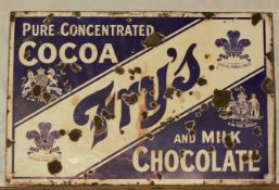 Vintage enamel advertising sign 'Fry's Cocoa and Milk Chocolate', 76 x 115cm PLEASE NOTE this lot is