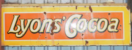 Vintage enamel advertising sign 'Lyons' Cocoa', 45 x 150cm PLEASE NOTE this lot is located at and