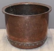 19thC riveted copper copper log bin, diameter 46cm, H33cm