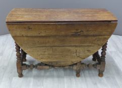 19thC oak drop leaf table, W56 x D117 x H72cm