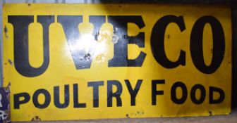 Vintage enamel advertising sign 'Uveco Poultry Food', 61 x 122cm PLEASE NOTE this lot is located