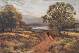 John Syer (1815-1885) watercolour landscape The Last Gleam, signed lower left, 16 x 24cm, in gilt