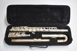 John Packer JP111CH flute, with both a curved and straight head joint, in semi-rigid fitted case