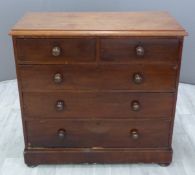 Victorian mahogany chest of two over three graduated drawers raised on bun feet, W101 x D48 x H96cm