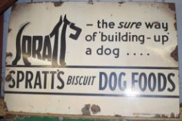 Vintage enamel advertising sign 'Spratt's Biscuit Dog Foods', 51 x 76cm PLEASE NOTE this lot is
