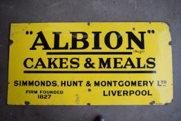 Vintage enamel advertising sign 'Albion Cakes & Meals, Liverpool' 61 x 122cm PLEASE NOTE this lot is