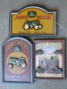 Three John Deere wooden signs, largest 61 x 40cm  PLEASE NOTE this lot is located at and will be