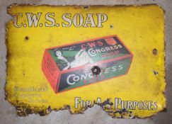 Vintage enamel concave advertising sign 'C.W.S. Soap', 38 x 53cm PLEASE NOTE this lot is located