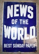 Vintage enamel advertising sign 'News of the World', 91 x 61cm PLEASE NOTE this lot is located at