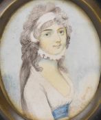 Two 19th or early 20thC portrait miniatures, one of a gentleman in profile, the other a lady in