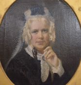 Victorian oil on canvas portrait of a lady wearing black, maximum diameter 60cm, in period gilt