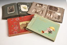 Four postcard albums, Edwardian and later, mainly UK subjects include Clifton, York, Bishopthorpe (