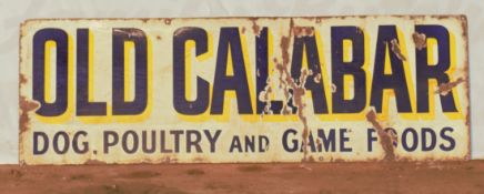 Vintage enamel advertising sign 'Old Calabar Dog, Poultry and Game Foods ', 30 x 92cm PLEASE NOTE
