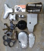 Two boxes of BSA and other motorcycle parts including hub, cover and rocker cover