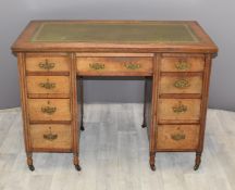 Edwardian leather inset mahogany twin pedestal desk, W107 x D58 x H77cm