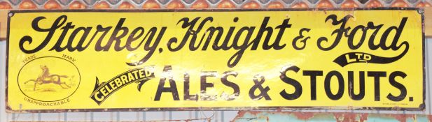 Vintage enamel advertising sign 'Starkey, Knight & Ford Ltd ales & stouts' with prancing horse trade