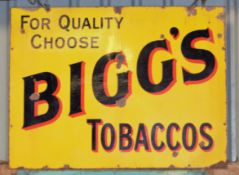 Vintage enamel advertising sign 'Bigg's Tobaccos', 76 x 101cm  PLEASE NOTE this lot is located at