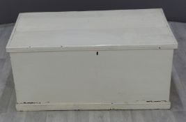 19thC painted pine trunk with twin drop handles and a quantity of vintage lamps contained within,