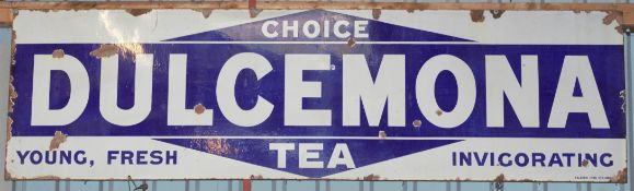 Vintage enamel advertising sign 'Dulcemona Tea', 61 x 214cm PLEASE NOTE this lot is located at and