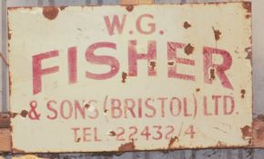 Vintage enamel advertising sign 'W G Fisher & Sons Bristol', 48 x 70cm PLEASE NOTE this lot is