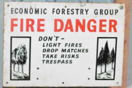 Vintage enamel advertising sign 'Economic Forestry Group Fire Danger', 38 x 53cm PLEASE NOTE this