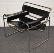 Wassily vintage chair designed by Marcel Breuer with leather upholstery on a chromed frame, W79 x