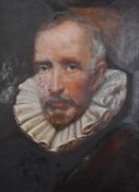 Old master style oil on board portrait of a man with ruff, 34 x 25cm, in gilt frame