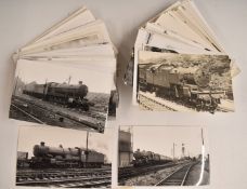 Approximately two hundred postcard sized black and white railway photographs, mixed subjects, mainly
