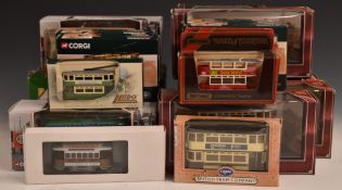 Twenty-one Corgi, Matchbox, Lledo and other diecast model trams including Blackpool Brush Railcoach,