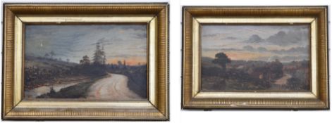 W.H. Bendall pair of late 19th or early 20thC oil on canvas landscapes 'The Sunset Hour' and '