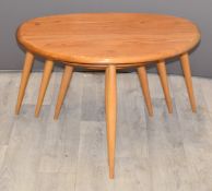 Ercol retro light elm nest of pebble tables, W63 x D43 x H40cm