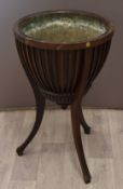 19thC jardinière stand with copper bowl, H72cm